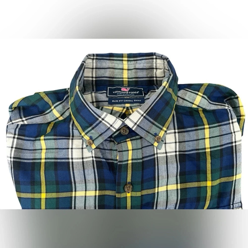 Men’s Vineyard Vines Slim Fit Long Sleeve Button Up Shirt, Navy Plaid, Size Med